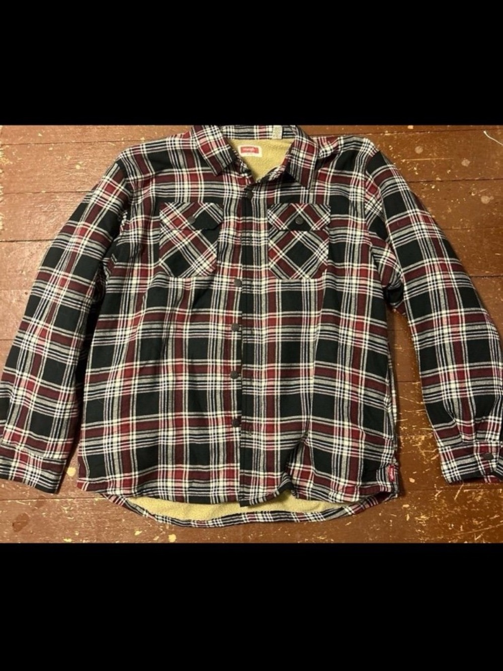 Wrangler Black and Burgundy Plaid Button-Front Shirt Jacket